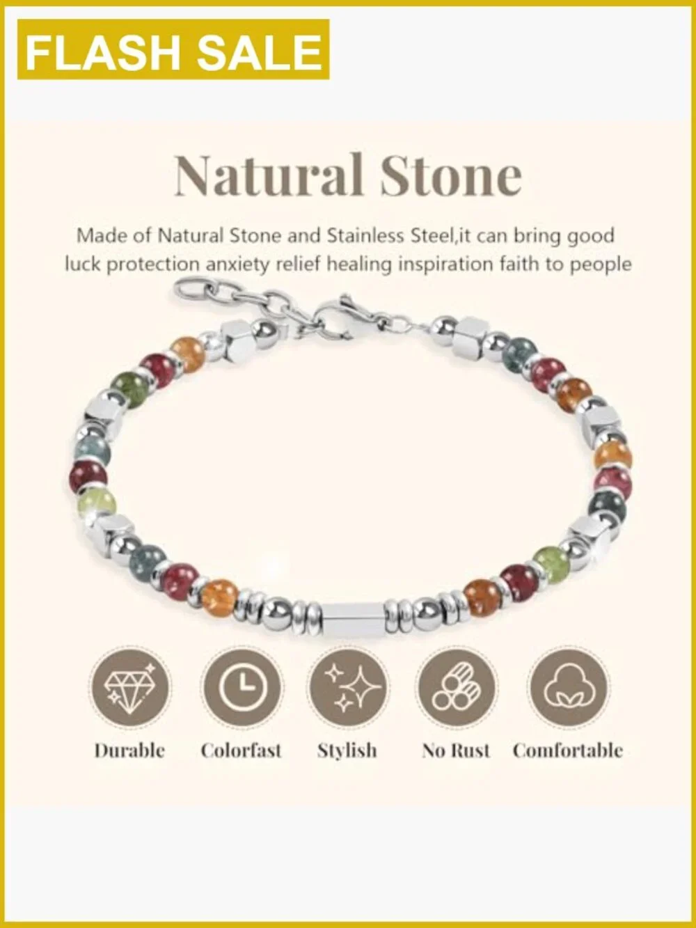 Boho Adjustable Stackable Beaded Link Bracelet Stainless Steel